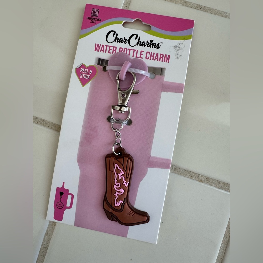 Char Charms Brown & Pink Cowboy Cowgirl Boot Water Bottle Charm Keychain